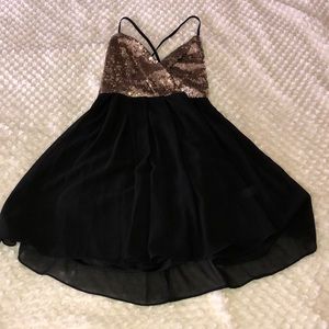 Gold and black sequin dress